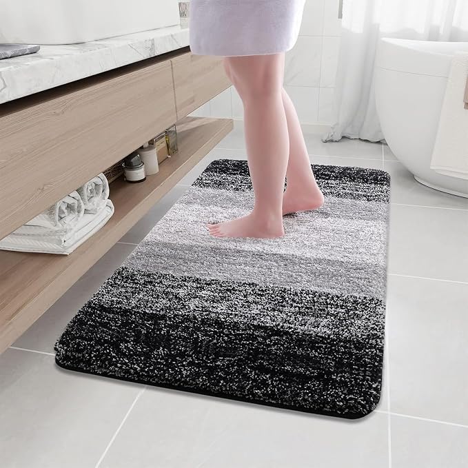 Arotive Microfiber Bathroom Rugs, Shaggy Soft and Absorbent Bath Rug, Thick Plush Machine Washable Dry Bath Mats for Bathroom, Tub and Shower, 45x27, Black, Rectangular
