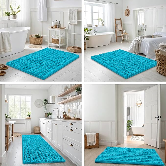 Smiry Bathroom Rugs Mat 36x24, Extra Soft Absorbent Chenille Bath Rugs, Non Slip Rubber Backing Machine Washable Quick Dry Bath Mats for Bathroom Floor, Tub, Shower, Home Decor Accessories, Aqua Sky