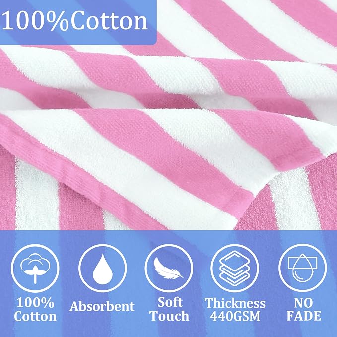 VOOVA & MOVAS Toddler Hooded Bath Towels 0-3T, 25''X40, Soft | Thick | 100% Cotton | Absorbent Towel Wrap for Baby, Perfect for Beach, Pool, Bath, Swimming,Pink Stripe