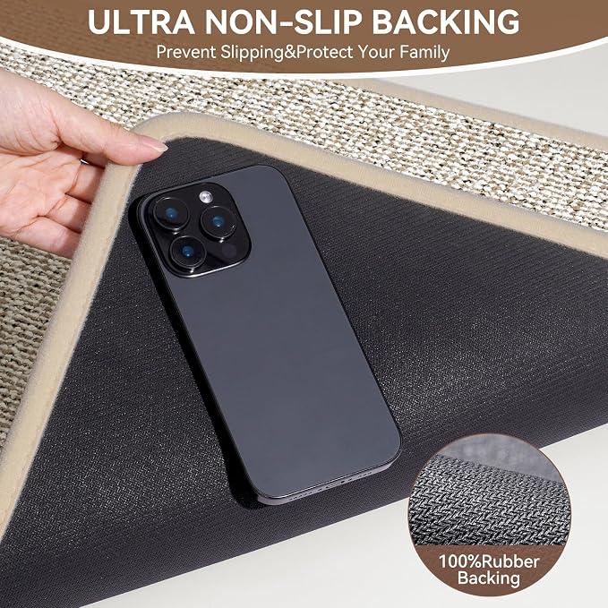 Non Slip Bathroom Rugs Washable, Rubber Backing Bath Mat, Absorbent Quick Dry Floor Mats for Bathroom, Outside Shower and Sink, Thin Bath Rugs Fits Under Door, 20”x31”, Brown