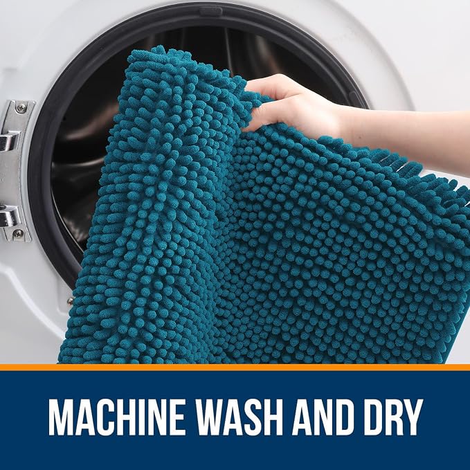 OLANLY Large Bathroom Rugs 40x24, Extra Soft Absorbent Chenille Bath Rugs, Rubber Backing Quick Dry, Machine Washable Bath Mats for Bathroom Floor, Tub and Shower, Home Decor Accessories, Peacock Blue