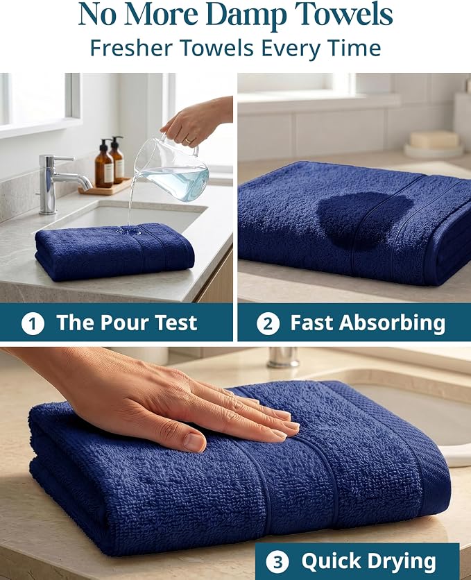 Casa Platino Hand Towels for Bathroom - 4 Pack (16"x28") - 100% Cotton Hand & Face Towels - Durable, Lightweight & Quick Dry - Affordable Bathroom Hand Towel, Everyday Essential for Dorm Rooms - Navy