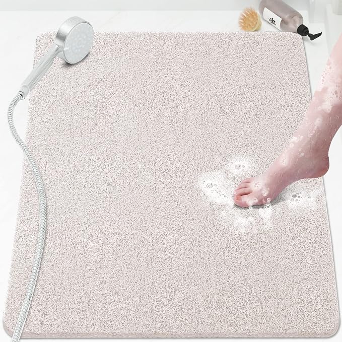 Shower Mat Bathtub Mat Non-Slip,32x24 inch, Soft Tub Mat with Drain,PVC Loofah Bath Mat (Phthalate Free) for Tub and Bathroom,Quick Drying,White