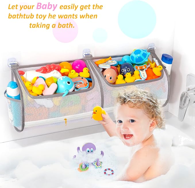 Ligereza 2-in-1 bath toy storage double capacity bath toy holder helps bath toy storage for tub classification, bath toy organizer for tub for kids to easily take favorite toys