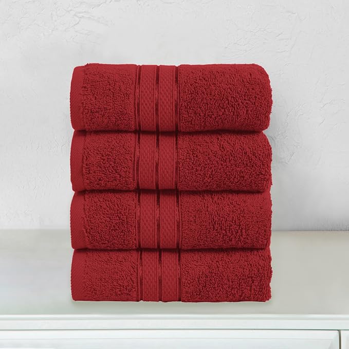 Elegant Comfort Three Line Popcorn Towel Set for Bathroom 16 x 28 inches, Premium Hotel Quality 4-Pack Hand Towels, 100% Turkish Cotton, Soft and Durable, Quick Dry and Highly Absorbent, Burgundy