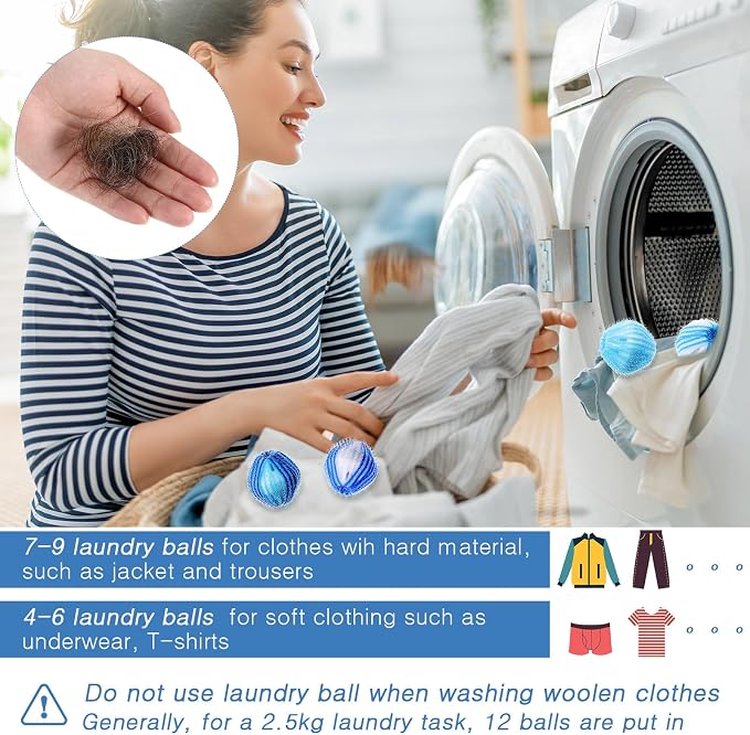 Blulu 12 Pieces Pet Hair Remover for Laundry Dryer Balls Reusable Washing Machine Hair Catcher Pet Dog Cat Catcher Lint Remover (Blue Set)
