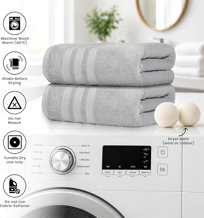 Bath Sheets 2 Pack Extra Large 35 x 70 Inches 600 GSM 100% Ring Spun Combed Uzbek Cotton Bath Towels Oeko-TEX Certified Soft Highly Absorbent Quick Dry – Light Grey