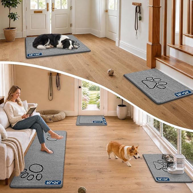 Bcoimo Super Absorbent Dog Door Mat, 48"*30" Anti Slip Mat for Muddy Paws, Pet Rugs for Dirty Paws Washable that Absorbs Moisture and Dirt, for Dog Cage and Pet Resting Carpet