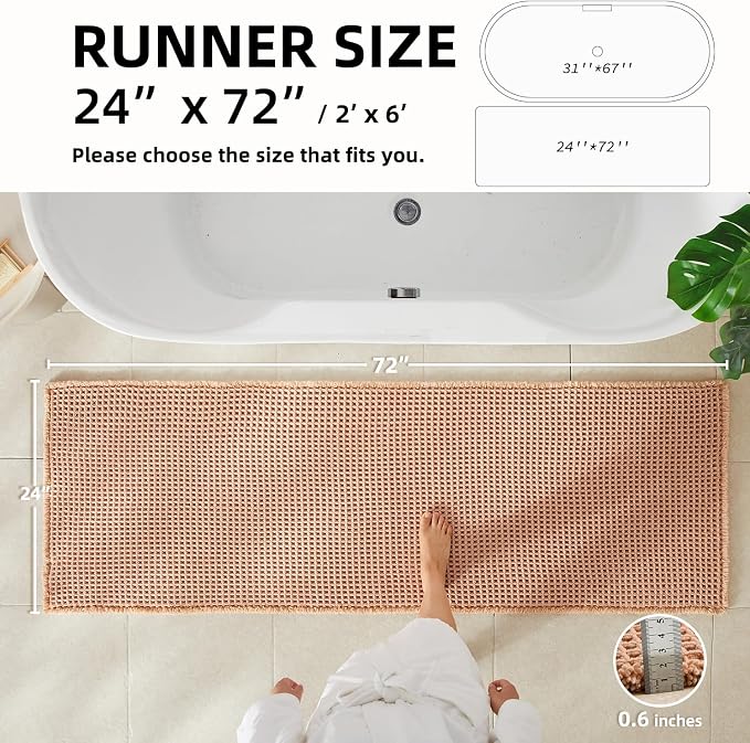 TYUU Waffle Runner Rug Bathroom, Long Boho Bathroom Rugs Non Slip Washable Super Absorbent Quick Dry Farmhouse Bath Decor, 72"x24" Light Peach
