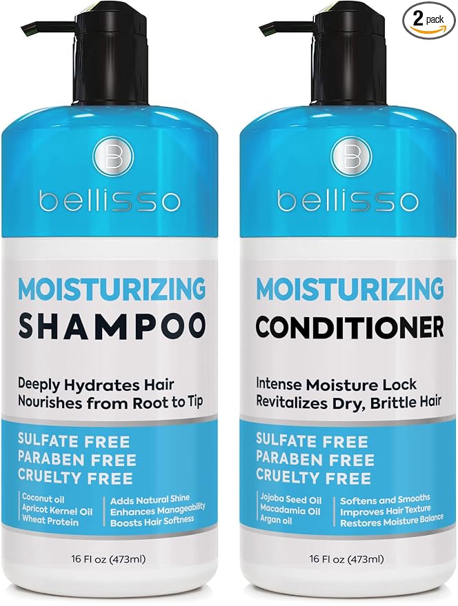 Moisturizing Shampoo and Conditioner Set - Sulfate Free Care for Women and Men - Hydrating, Deep Moisture Duo with Shea Butter - Salon Grade, Color Safe - Ideal for Curly Hair and Dry Split Ends