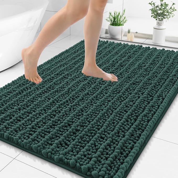 Smiry Bathroom Rugs Mat 48x32, Extra Soft Absorbent Chenille Bath Rugs, Non Slip Rubber Backing Machine Washable Quick Dry Bath Mats for Bathroom Floor, Tub, Shower, Home Decor Accessories, Green