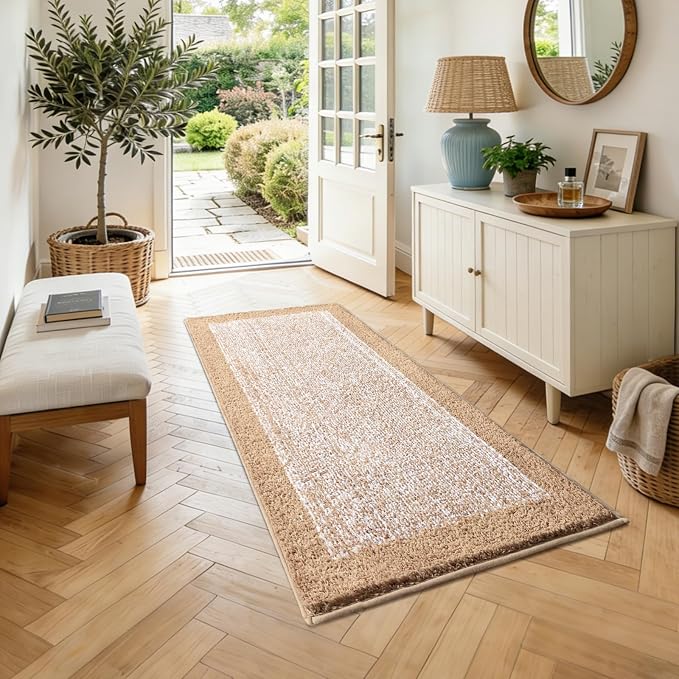 48x24 Long Bathroom Rugs Washable Non Slip, Beige Bath Mat for Bathroom Floor Tub, Soft Absorbent Quick Dry Mats for Shower,Bathtub,Home Decor