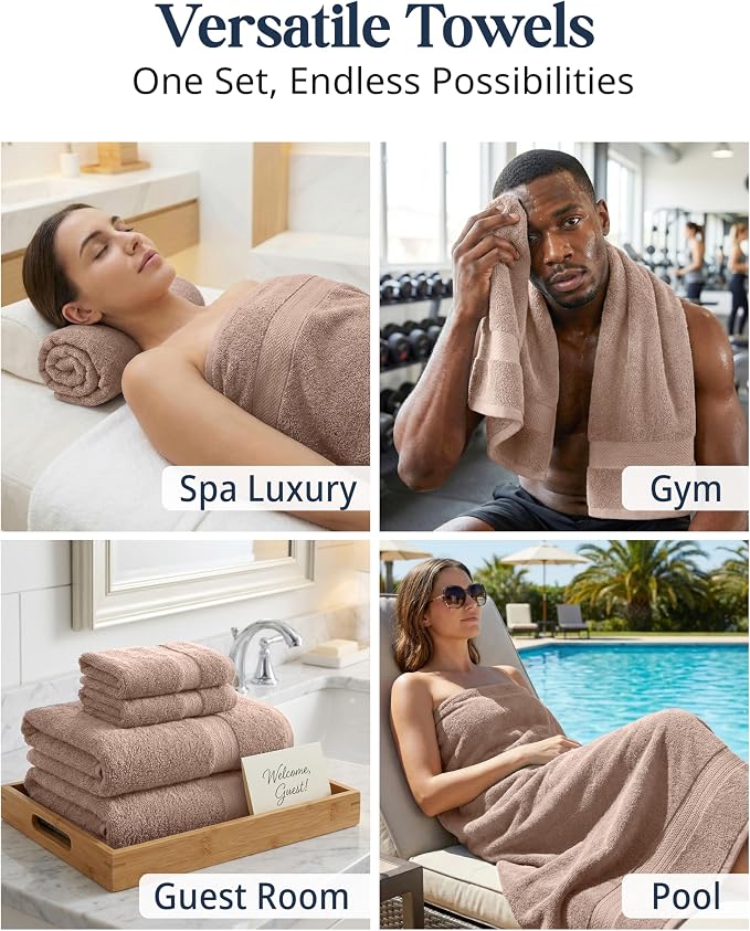 LANE LINEN 100% Cotton Towels Set - 6 Piece value pack - Soft, Absorbent & Durable - 2 Bath, 2 Washcloths, 2 Hand Towels for Bathroom - Ideal for Home, Spa & Gym - Quality You Can Trust - Taupe