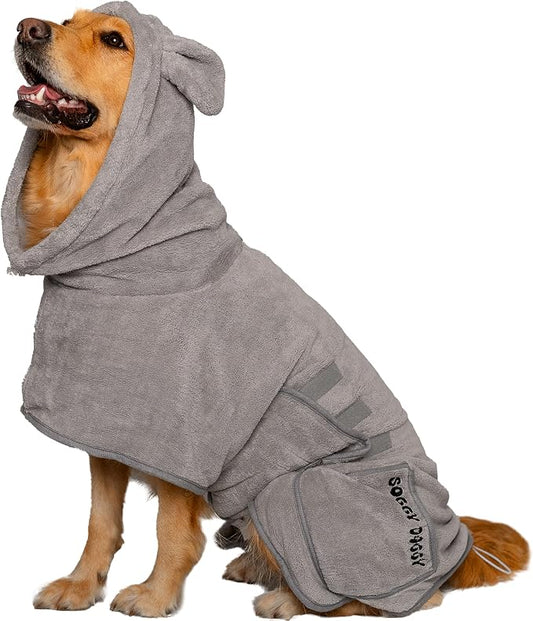 SOGGYDOGGY® US: Luxury Dog Bathrobe, Super Absorbent Microfiber Dog Bath Supplies, Fast Dry in Minutes, Thick & Soft Robe - Pet Grooming, Wash & Pet Hair Dryer - All-Season Dressing Gown (L)