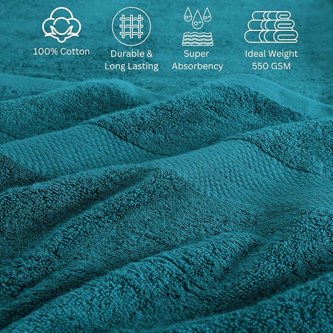 LANE LINEN 100% Cotton Bathroom Towels Set - 24 Piece - Durable, Quick Dry, Soft & Highly Absorbent - 4 Bath, 4 Fingertip, 6 Hand Towel, 8 Washcloths, 2 Bath Sheets - Sustainbly Produced - Sea Port