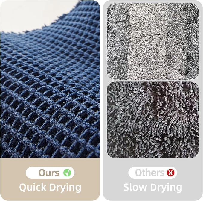 TYUU Waffle Runner Rug Bathroom, Long Boho Bathroom Rugs Non Slip Washable Super Absorbent Quick Dry Farmhouse Bath Decor, 72"x24" Navy Blue
