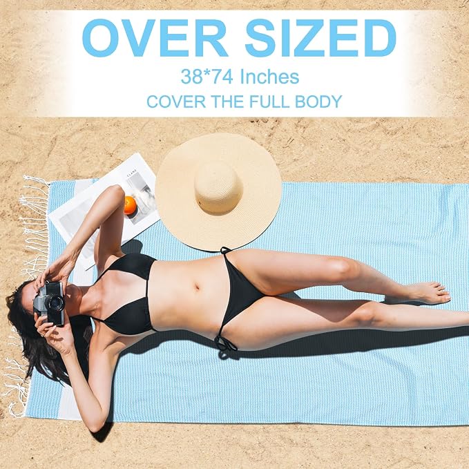 Genovega 6 Oversized Turkish Beach Bath Towel Set Bulk 74"x38" Extra Large Sand Free Quick Dry Swim Camping Pool Clearance Towels Blanket Essentials Adult Multi LightBlue Dot
