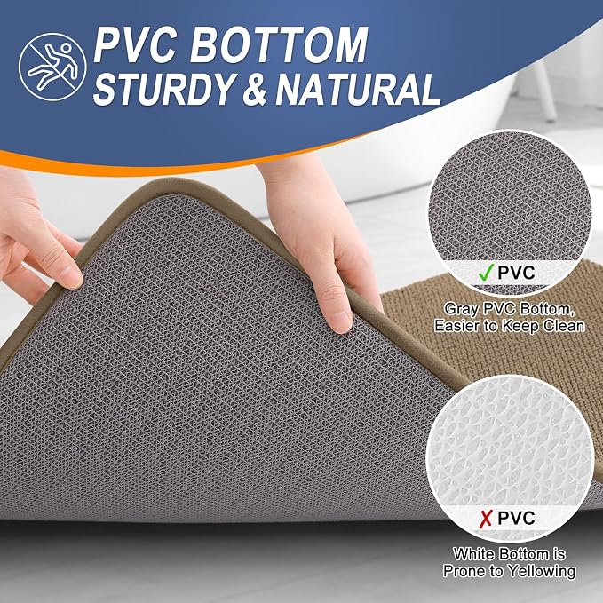 OLANLY Thick Memory Foam Bath Mat Rug 34x21, Extra Soft Absorbent Bathroom Rug, Quick Dry Bath Mats, Non-Slip, Machine Washable Carpet for Bathroom, Tub and Shower, Home Decor Accessories, Tan