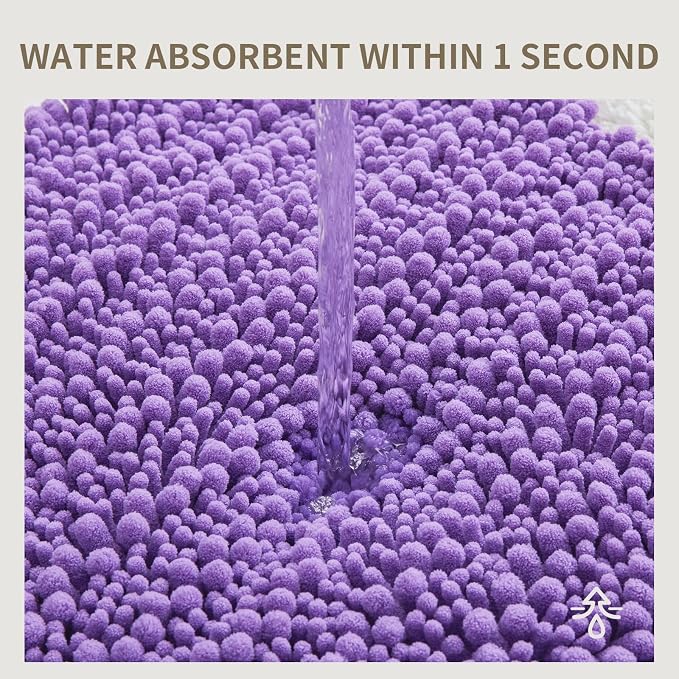 Bathroom Rugs Non Slip Washable 70x24, Extra Thick Soft Chenille Absorbent Bath Mat, High Density Barrier Non Slip Backing, Quick Dry Plush Shaggy Floor Carpet for Tub&Shower, Purple