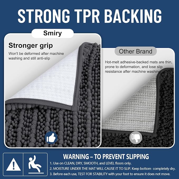 Smiry Bathroom Rugs Mat 48x32, Extra Soft Absorbent Chenille Bath Rugs, Non Slip Rubber Backing Machine Washable Quick Dry Bath Mats for Bathroom Floor, Tub, Shower, Home Decor Accessories, Dark Grey