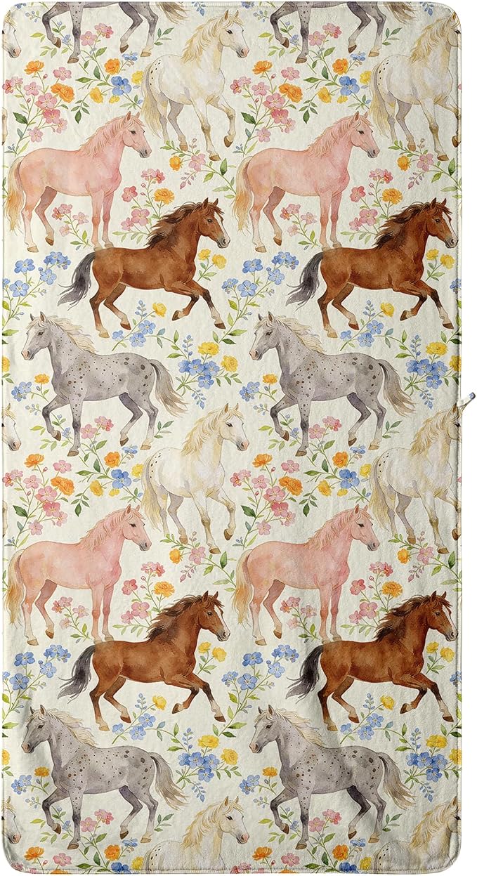 Watercolor Horse Animals Bath Towels Soft Absorbent Oversized Towel for Bathroom Men Women