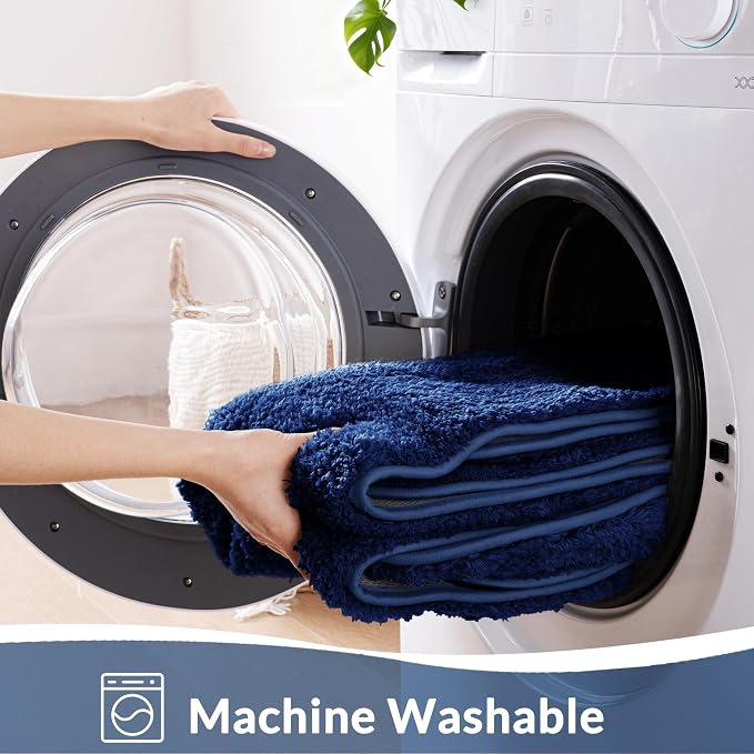 Exclusivo Mezcla Bathroom Rugs Mat 24x47, Extra Soft Non Slip Absorbent Microfiber Bath Rugs, Machine Washable Quick Dry Bath Mats for Bathroom Floor, Shower, Home Decor, Solid Navy Blue