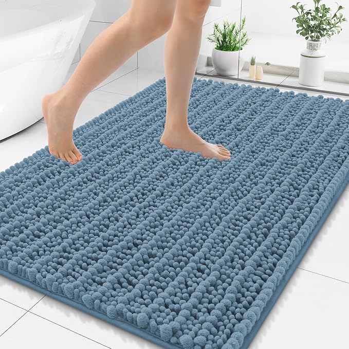Smiry Bathroom Rugs Mat 50x30, Extra Soft Absorbent Chenille Bath Rugs, Non Slip Rubber Backing Machine Washable Quick Dry Bath Mats for Bathroom Floor, Tub, Shower, Home Accessories, Grayish Blue