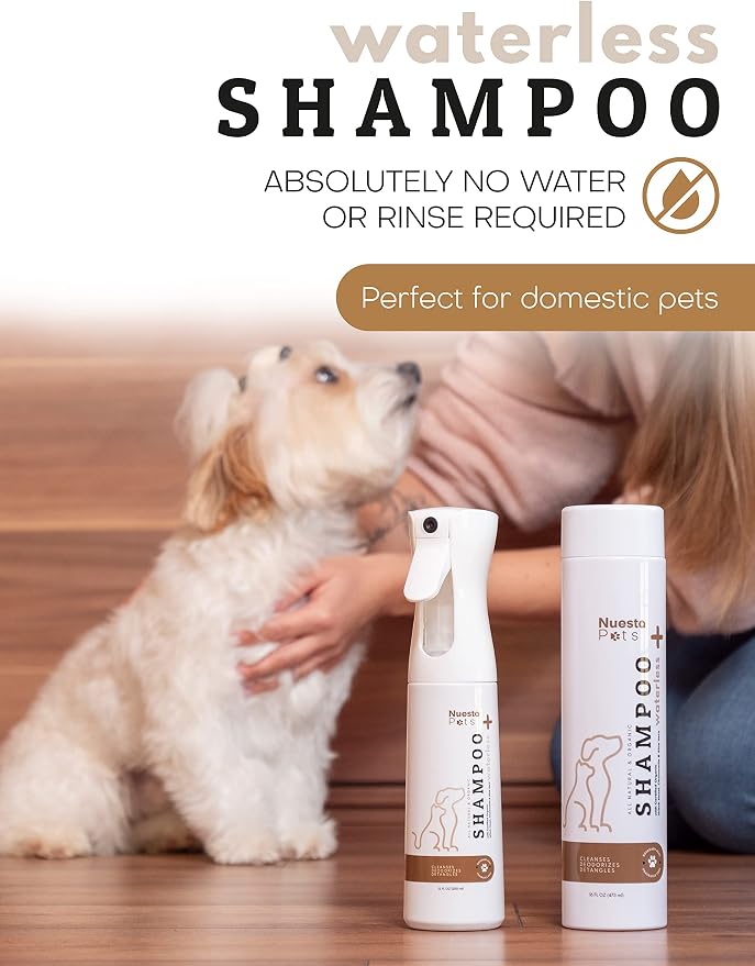 Pets Hypoallergenic Waterless Shampoo | Oat & Aloe Formula for Dogs & Cats w/ Sensitive Skin | Easy Use 4 in 1 No-Rinse Pet Shampoo, Moisturizer, Conditioner, Deodorizer | Rinse Free Dog Bath