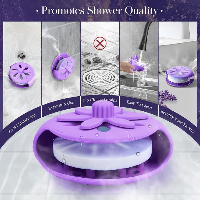 SHARLOVY Purple Shower Steamers Tray, Big Suction Cup Shower Steamer Tablet Holder Dish for Long Lasting Use, Flake Bath Bombs Container, Adornment Household Supply Car Decoration Yoga Decor
