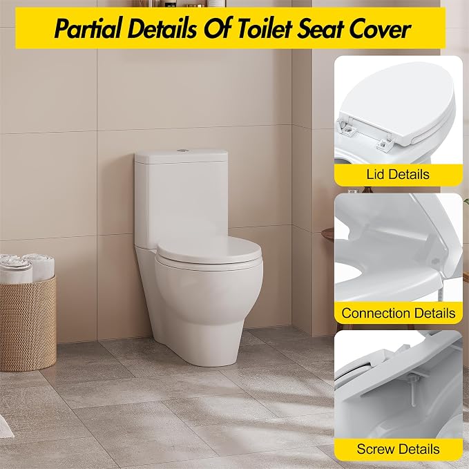 Round Toilet Seat Cover – PP Quick Release Flat Toilet Seat, White Easy-Remove Design for Simple Cleaning & Everyday Comfort