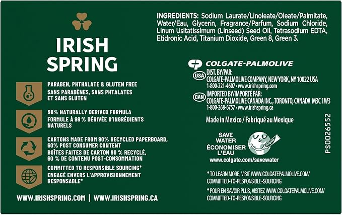 Irish Spring Deodorant Bar Soap, Original, 3.75 oz bars, 3 ea (Pack of 8)