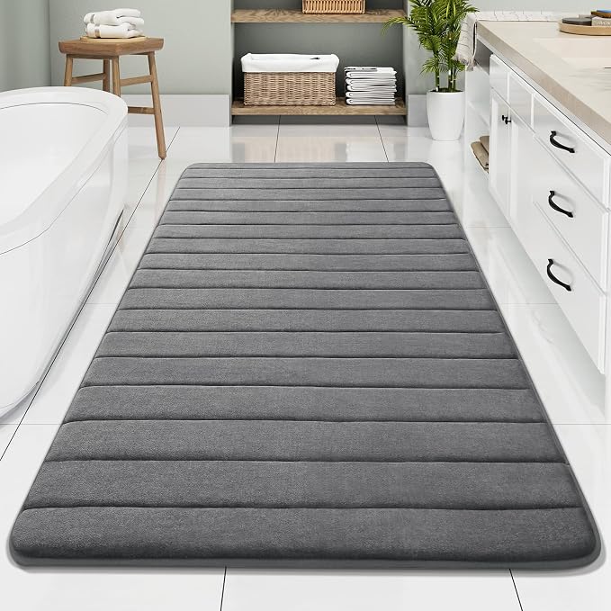 Buganda Memory Foam Bath Mat, 70" x 34", Ultra Soft Bathroom Rugs, Water Absorbent and Machine Washable Bath Rug Runner for Bathroom, Shower, and Tub, Grey
