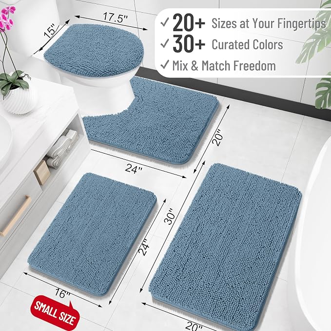 OLANLY Toilet Rugs U-Shaped 20x20, Extra Soft Absorbent Chenille Contour Bathroom Rugs for Toilet, Dry Quickly, Machine Washable, Non-Slip Bath Mat, Airy Blue