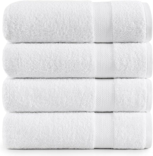 Lane Linen 100% Cotton 4 Pack Bath Sheets (35"x66") - Ring Spun, Extra Large Towel Sets - Quick Drying, Soft, Low lint & Highly Absorbent - Premium Quality Oversized Daily Use Bathroom Towels - White