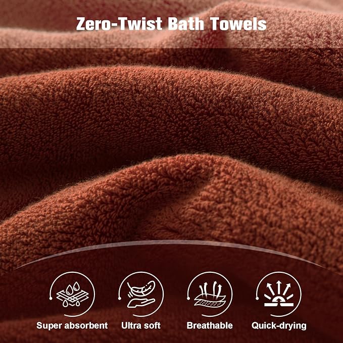 COZYART Terracotta Orange Bath Towel Set 6 Piece, 100% Zero Twist Ring Spun Turkish Cotton 650GSM, Ultra Soft Absorbent Fast Dry Hotel Quality Bathroom Towels