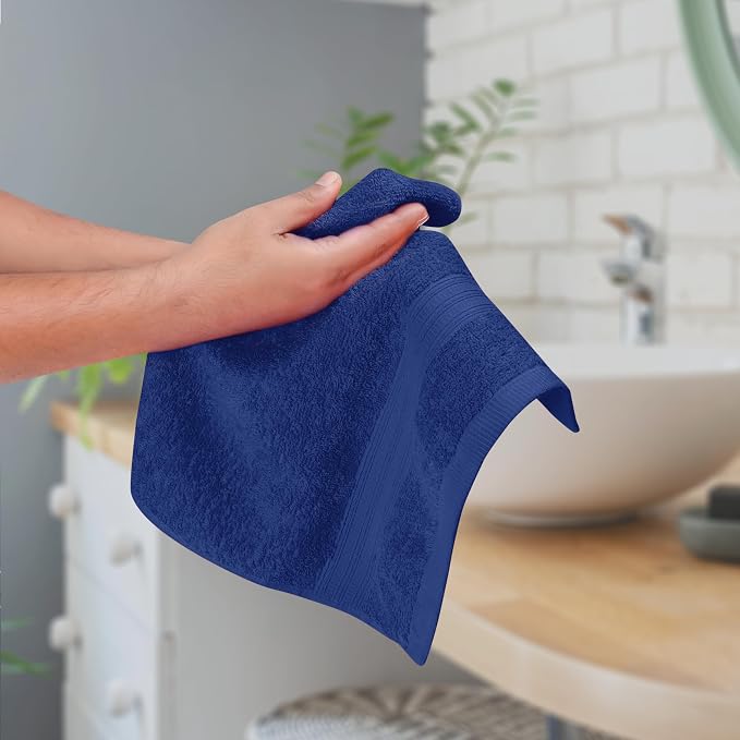 BOUTIQUO Ultra Soft Cotton 6 -Piece Hand Towel Set 16x24 Inch, Ideal for use in Bathroom, Kitchen, Gym, Spa & General Cleaning, Compact & Lightweight Multi Purpose Hand Towels - Navy Blue