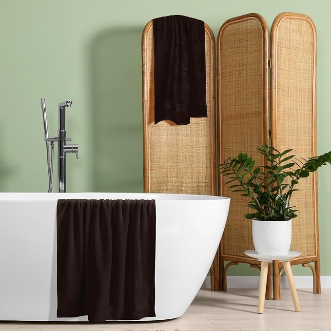 Belizzi Home Cotton 2 Pack Oversized Bath Towel Set 28x55 inches, Large Bath Towels, Ultra Absorbant Compact Quickdry & Lightweight Towel, Ideal for Gym Travel Camp Pool - Brown