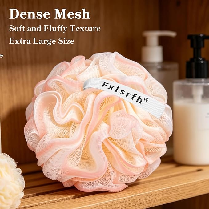 Bath Loofah Sponge 70 Grams Large Size, Soft Mesh Long-Lasting Shower Loofah for Rich Lather, 5 Pack Shower Sponge Exfoliating Cleaning Bath Loofa Body Scrubber Balls for Men & Women(Black Mixed)