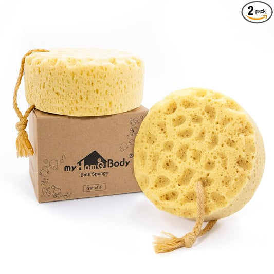 myHomeBody Bath Sponge, Foam Loofah, Shower Sponge for Body, Round, 2 Pack | Large Size, Lots of Lather, Bath Sponges for Shower, Body Scrubber for Bathing, Body Wash Women, Exfoliating Loofah Sponge