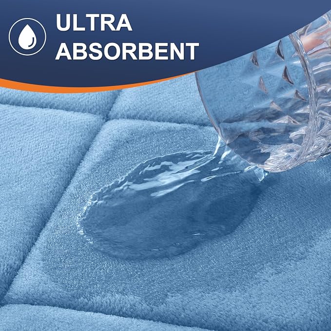OLANLY Memory Foam Bath Mat 70x24, Ultra Soft and Absorbent Bathroom Rugs, Machine Washable, Comfortable Bath Carpet for Bathroom Floor, Tub and Shower, Blue