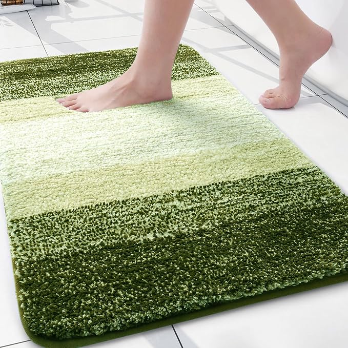 Arotive Microfiber Bathroom Rugs, Shaggy Soft and Absorbent Contour Toilet Rugs, Thick Plush Machine Washable Dry Bath Mats for Toilet Base, 24x16, Blackish Green, Rectangular