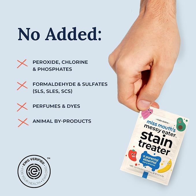 Miss Mouth's Messy Eater Stain Treater Spray - 4oz & 10 Wipes Stain Remover - Newborn & Baby Essentials - No Dry Cleaning Food, Grease, Coffee Off Laundry, Underwear, Fabric (Pack of 2)