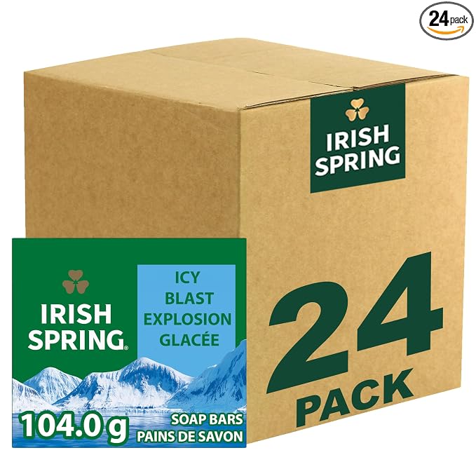 Irish Spring Icy Blast Bar Soap for Men, Mens Soap, Smell Fresh and Clean 12 Hours, Men Bars Washing Hands Body, Mild Skin, Recyclable Carton, 24 Pack, 3.7 Oz
