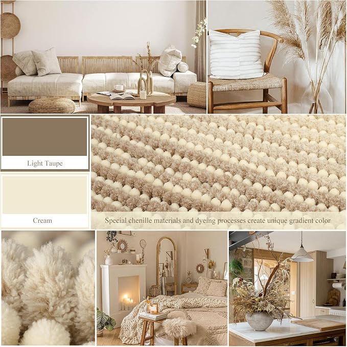 BSICPRO Large Bathroom Rugs, Bath Mat Rug for Bathroom Non Slip 24 x 36 Inches Water Absorbent Chenille Floor Mats Machine Washable (Tan)
