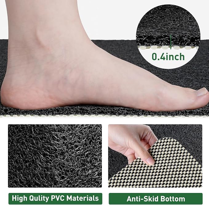 Bathtub Mat Non Slip Shower Mat Soft PVC Loofah Bath Tub Mats with Drain for Bathroom Tub 40 x 16 Inch (Black)