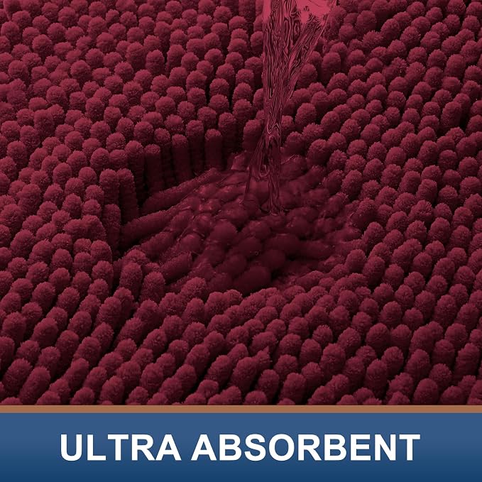 Smiry Luxury Chenille Bathroom Rugs 71x47, Extra Soft and Absorbent Shaggy Bath Mat, Machine Washable, Non-Slip Plush Carpet Runner for Tub, Shower, and Floor, Home Decor Accessories, Burgundy