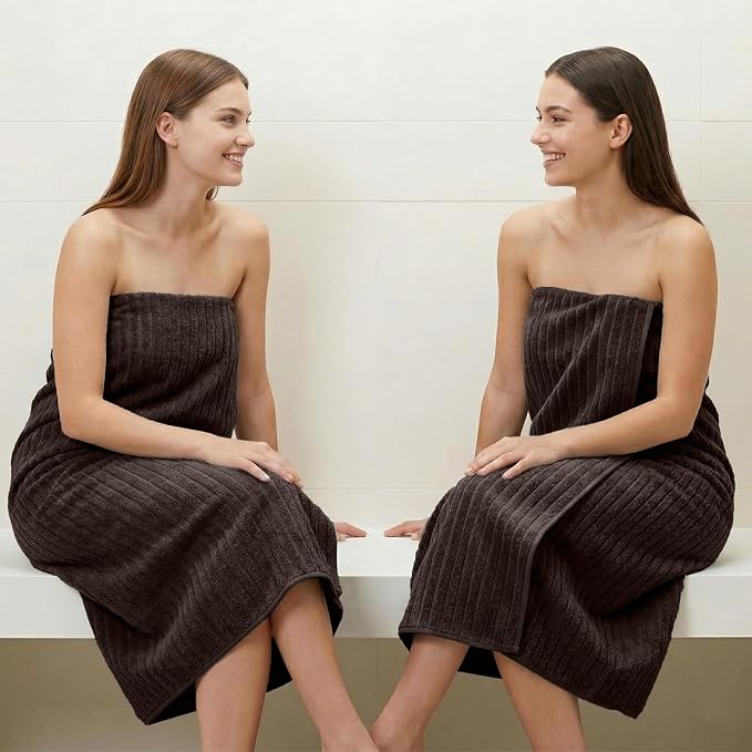 RIVERSIDE Pack of 2 Extra Large Bath Sheet Towels, 35 x 70 Inches, 600 GSM, Ribbed Stripe, 100% Cotton - Super Soft, Highly Absorbent & Quick Dry for Bathroom, Spa & Hotel, Brown