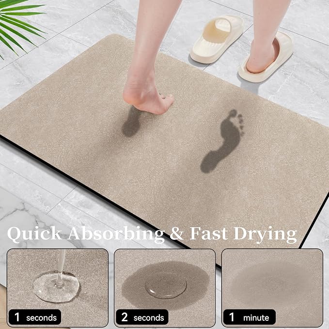 Bathroom Mat Rugs 47x17, Long Diatomaceous Earth Bath Mat Large Quick Dry Bath Mat Non Slip Rubber Backed Super Absorbent Shower Mat, Thin Bathroom Runner Rugs Floor Mat Fit Under Door, Taupe