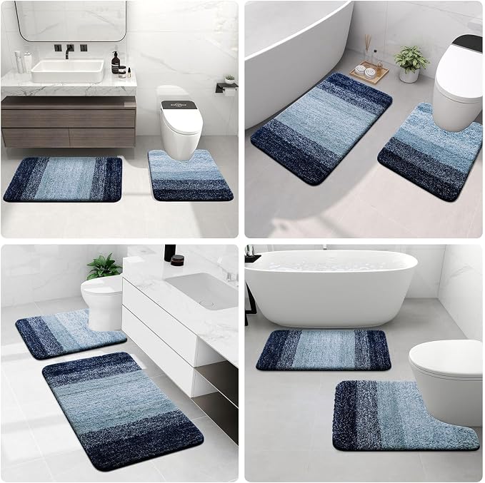 Arotive Microfiber Bathroom Rugs, Shaggy Soft and Absorbent Contour Toilet Rugs, Thick Plush Machine Washable Dry Bath Mats for Toilet Base, 30x20, Airy Blue, Rectangular