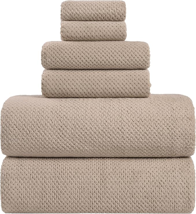 Extra Large Bath Sheets Set 6-Piece, 2 Bath Towels 40x80 Inches, 2 Hand Towels, 2 Washcloths, Soft Absorbent Quick Dry Microfiber Towels for Bathroom Beach Pool Gym Spa, Beige